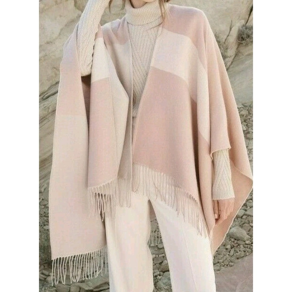Poncho Cape Pashmina Fringe Colored Block OSFA Layering Old Money Quiet Luxury
